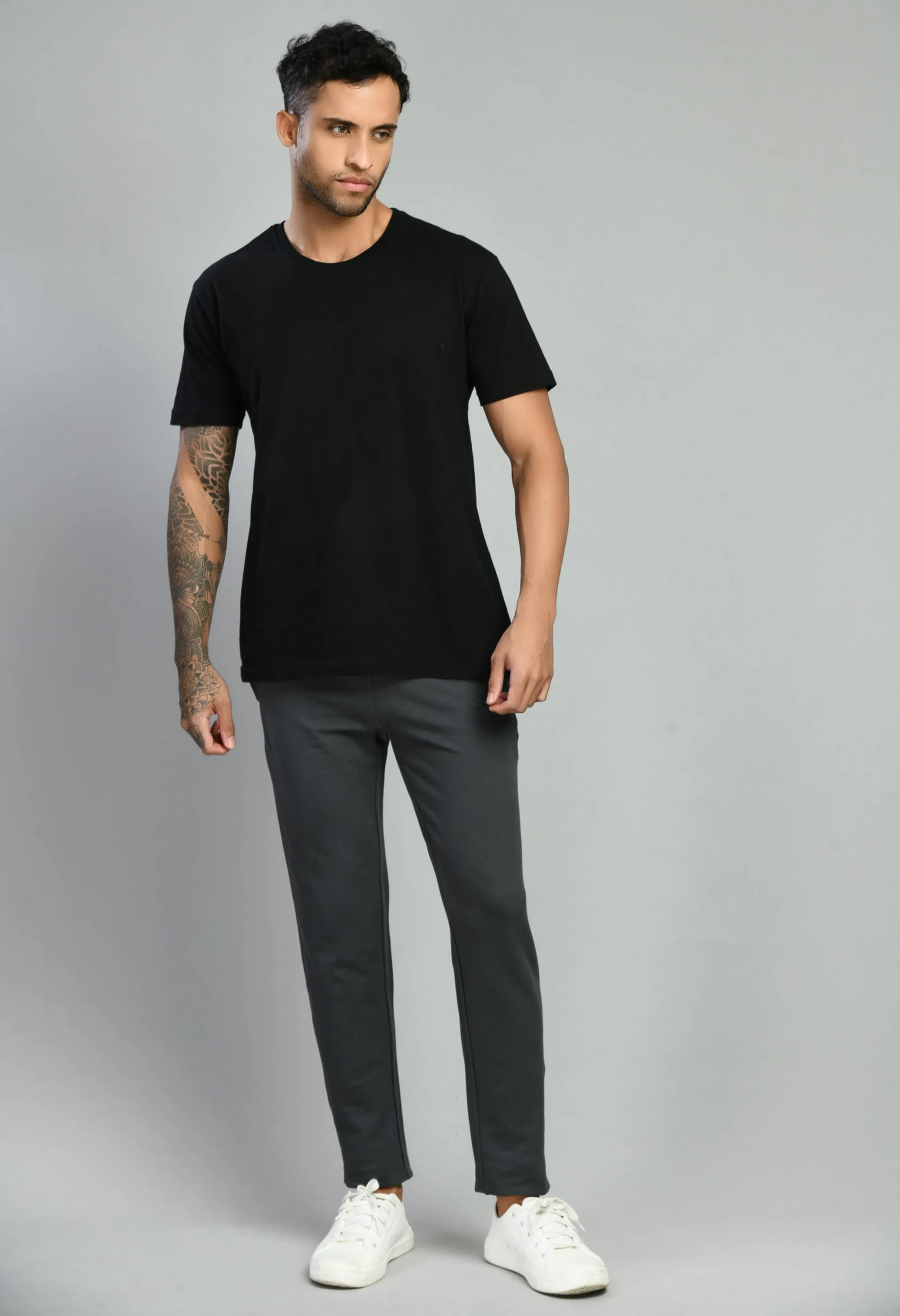 Men's Dark Grey Plain Casual Trouser by Squirehood