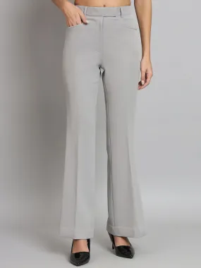 Mid Waist Bell Bottom Stretch Trouser - Grey