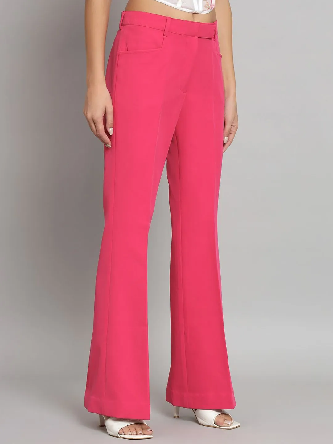 Mid Waist Bell Bottom Stretch Trouser - Hot Pink