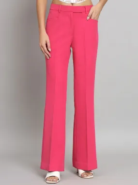 Mid Waist Bell Bottom Stretch Trouser - Hot Pink