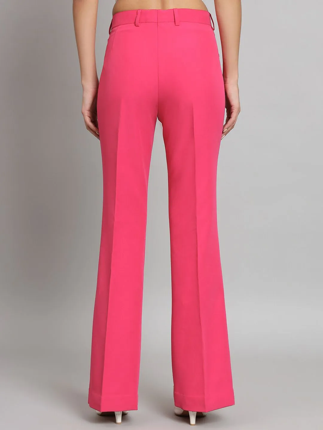 Mid Waist Bell Bottom Stretch Trouser - Hot Pink