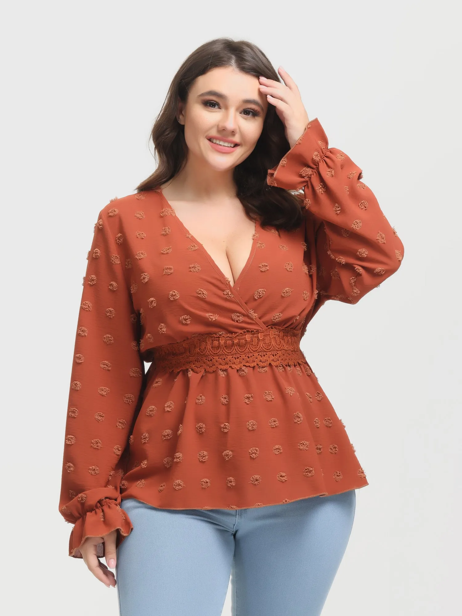 Midsize Boho V-Neck Flared Long Sleeve Blouse