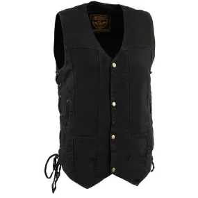 Milwaukee Leather DM1990 Men's Black 10 Pocket Side Lace Denim Vest