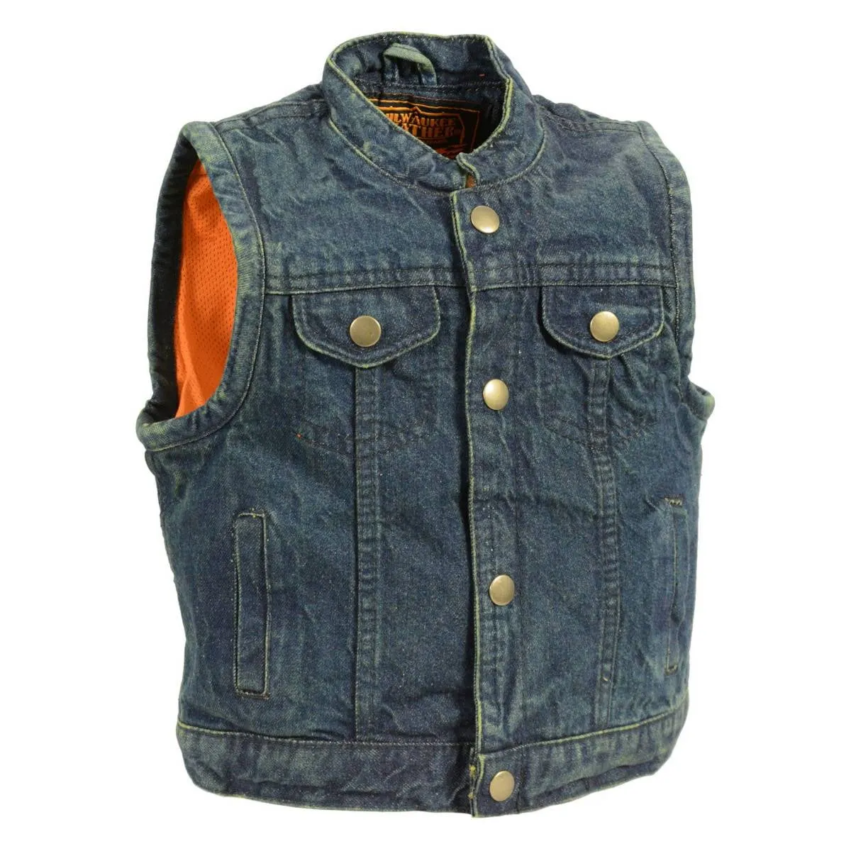 Milwaukee Leather MDK3920 Kids Blue Denim Club Style Snap Front Vest