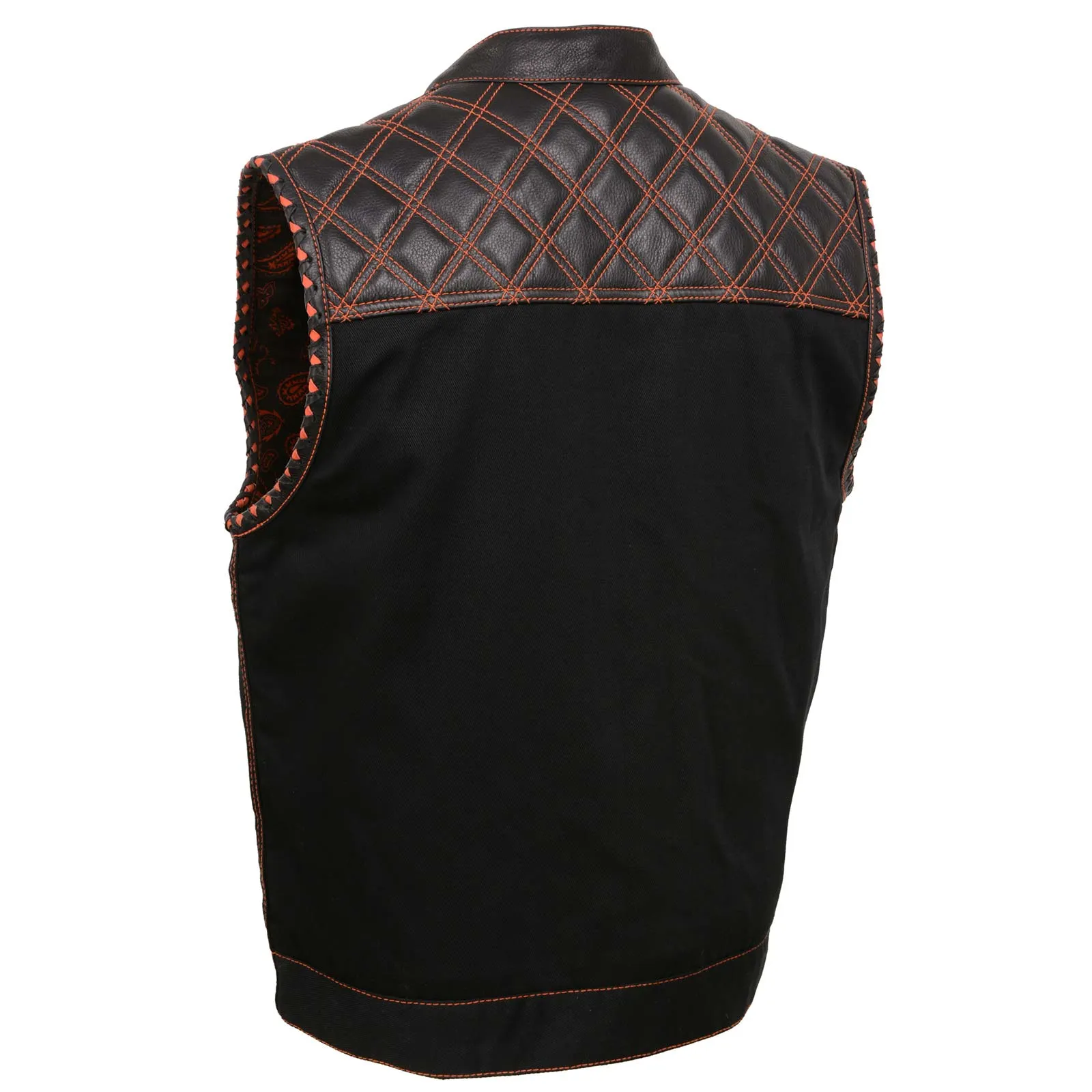 Milwaukee Leather MDM3037 Men's 'Wrecker' Black Denim and Leather Club Style Vest w/ Diamond Quilt Design