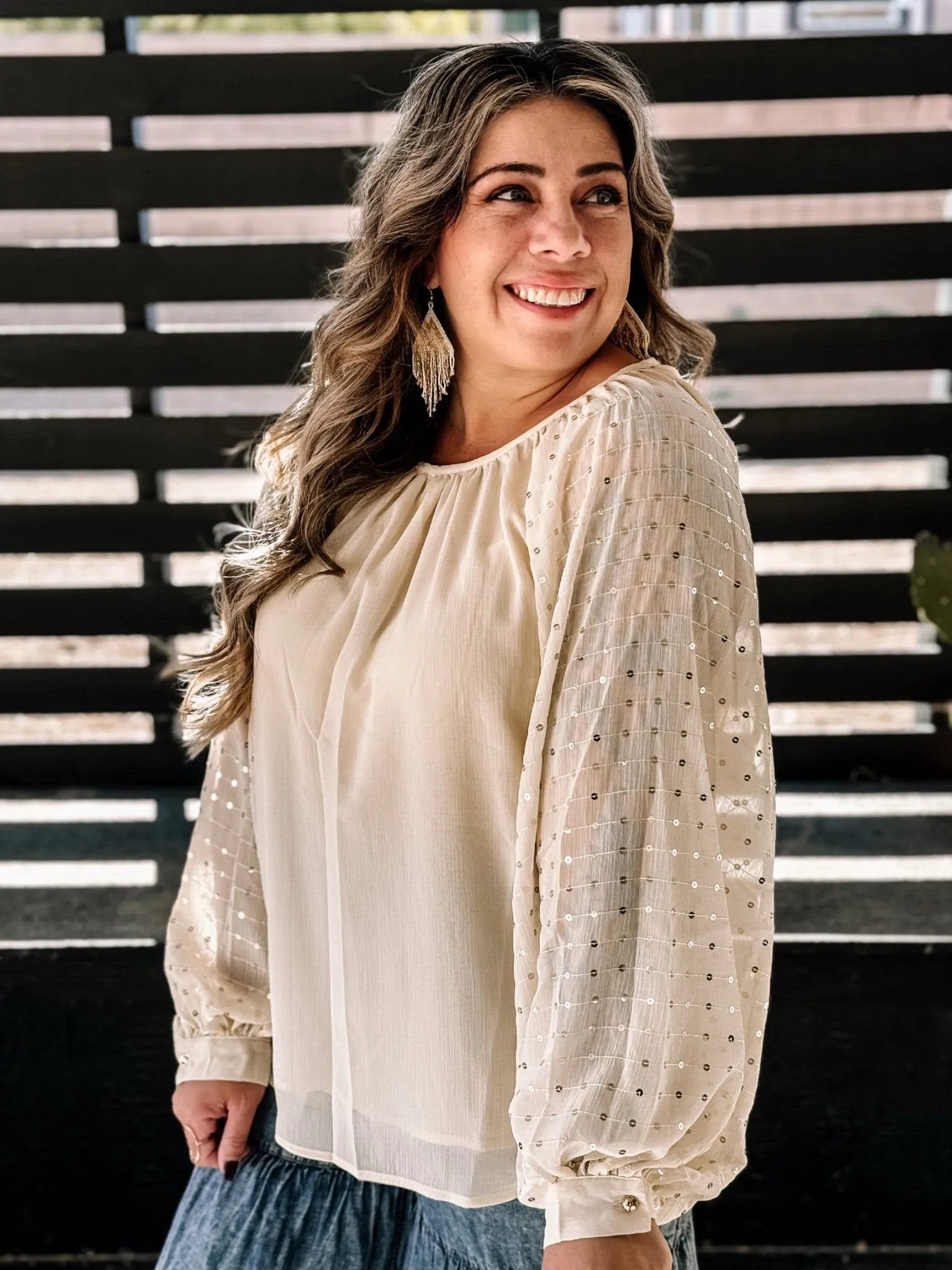 Moonlit Dunes Boho Flowy Blouse, Taupe