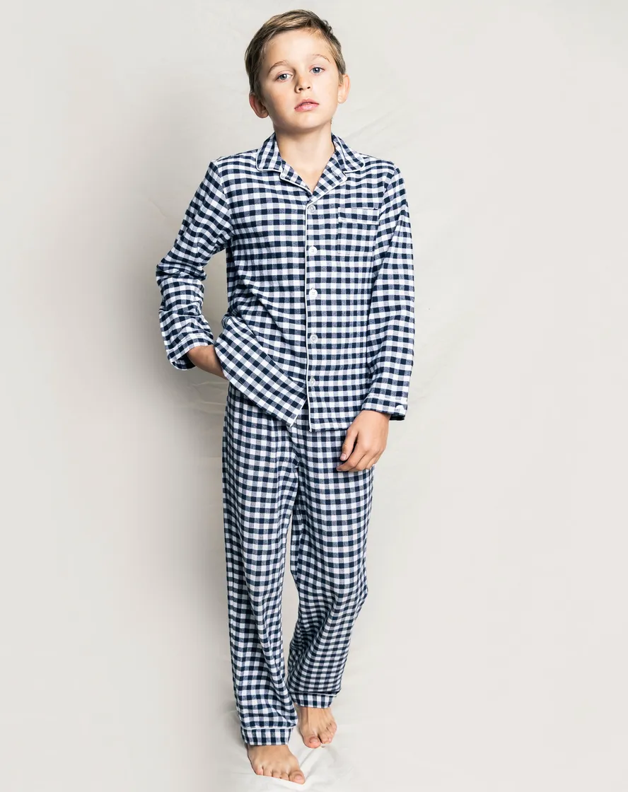 NAVY FLANNEL GINGHAM PAJAMA SET