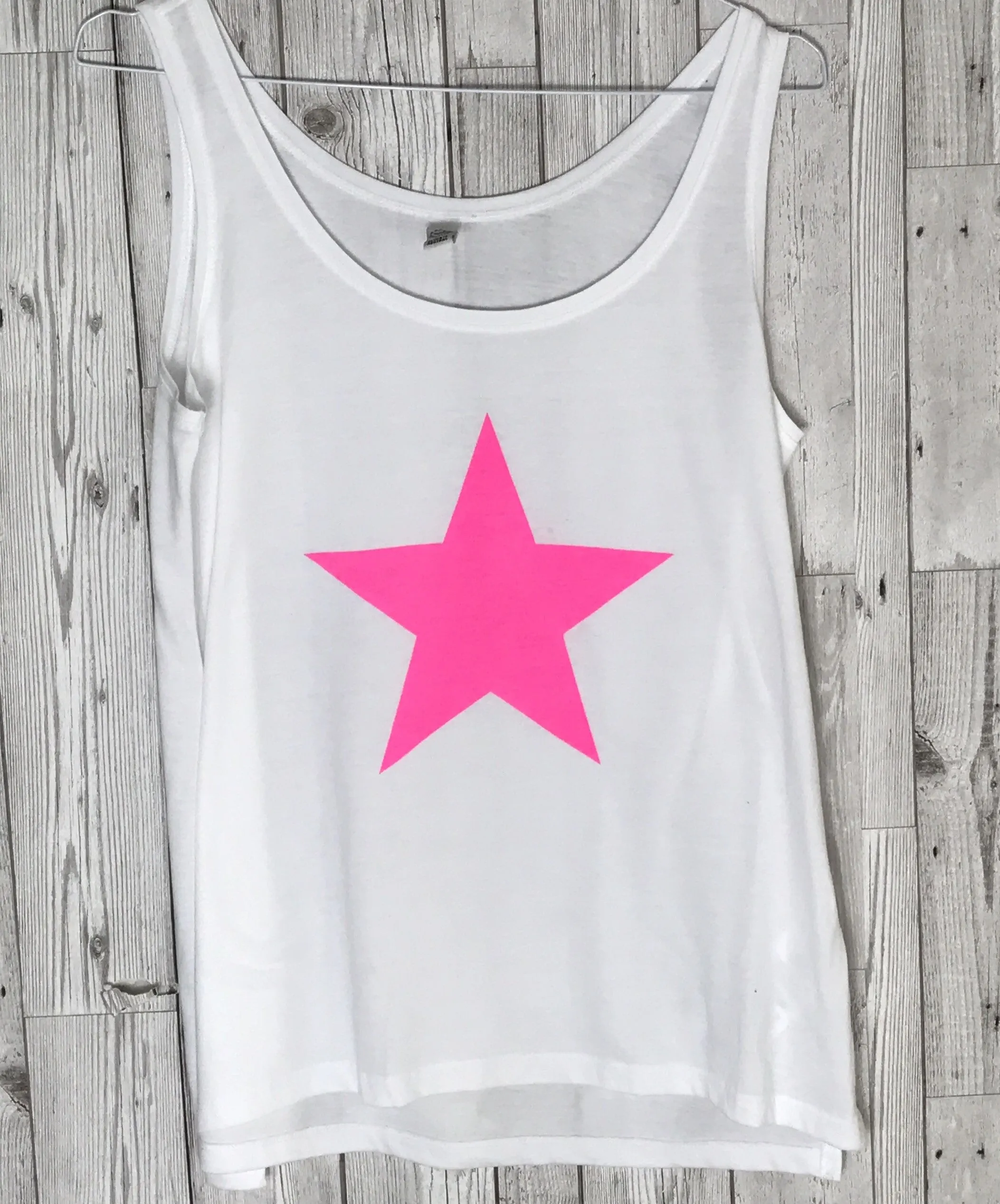 Neon pink star white vest *just 1 medium left*