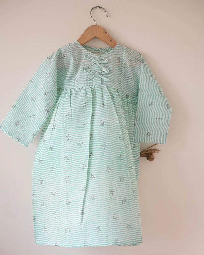 Nightgown in party in the sea hand block print