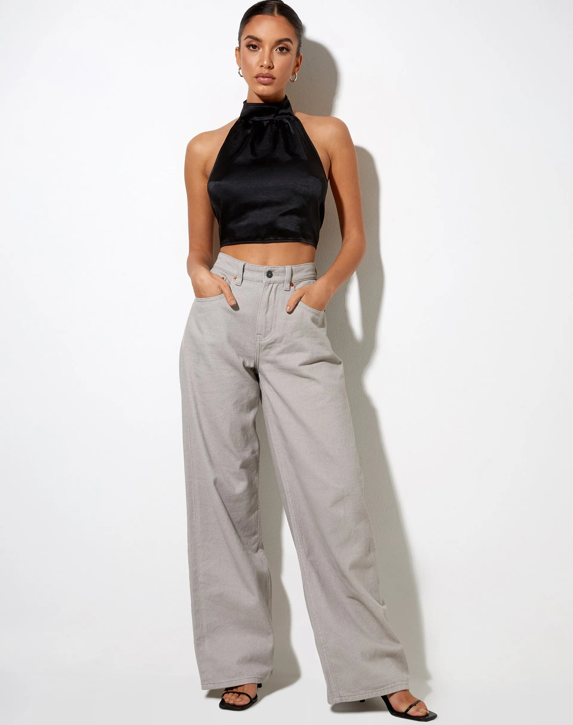 Noela Crop Top in Satin Black