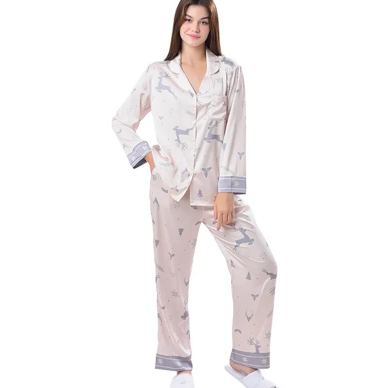 Pajamas Set Long sleeve and Pants Sleepwear Soft and Comfy Button Down Loungewear Relaxed Fit Xmas