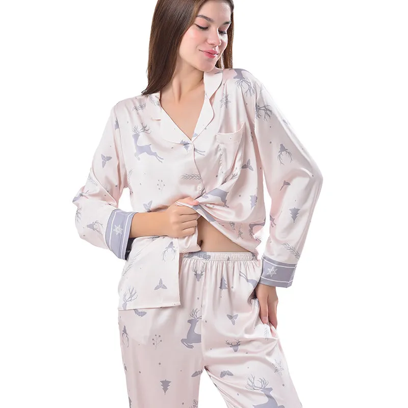 Pajamas Set Long sleeve and Pants Sleepwear Soft and Comfy Button Down Loungewear Relaxed Fit Xmas