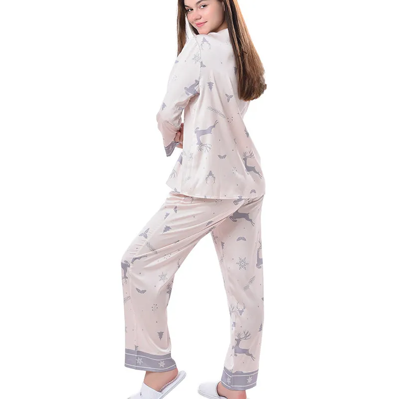 Pajamas Set Long sleeve and Pants Sleepwear Soft and Comfy Button Down Loungewear Relaxed Fit Xmas