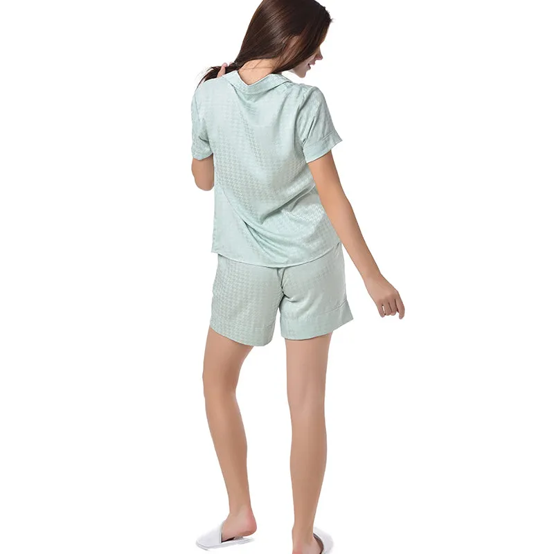 Pajamas Short Set Sleepwear Soft and Comfy Button Down Mint Geometry