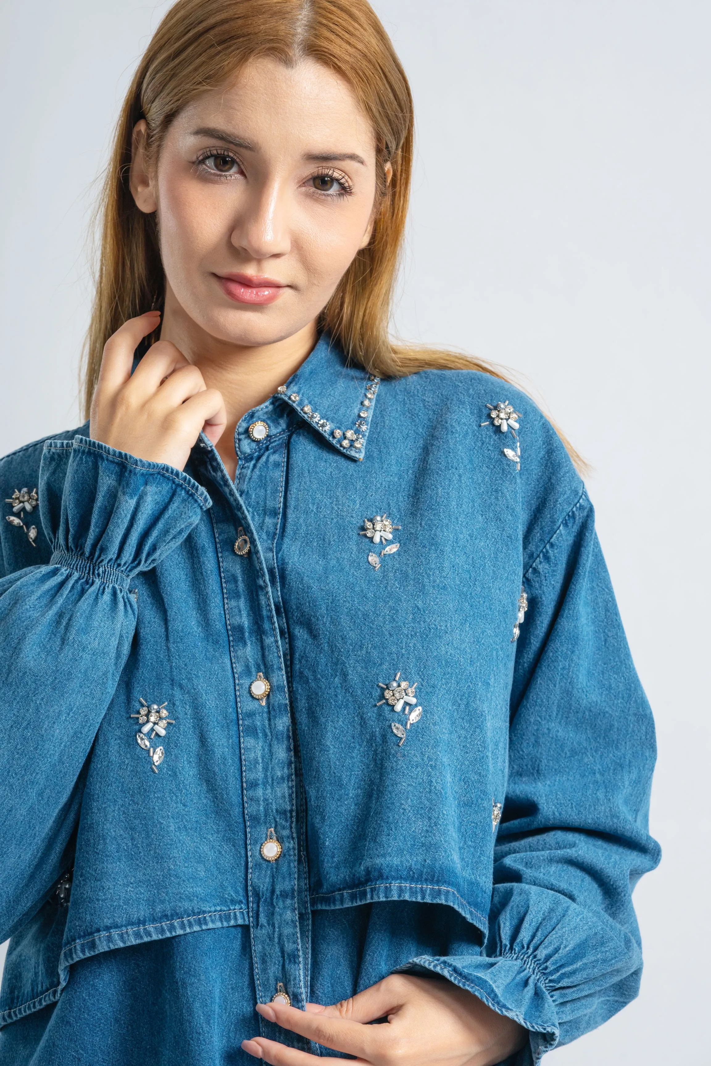 Pearl Flora Denim Blouse