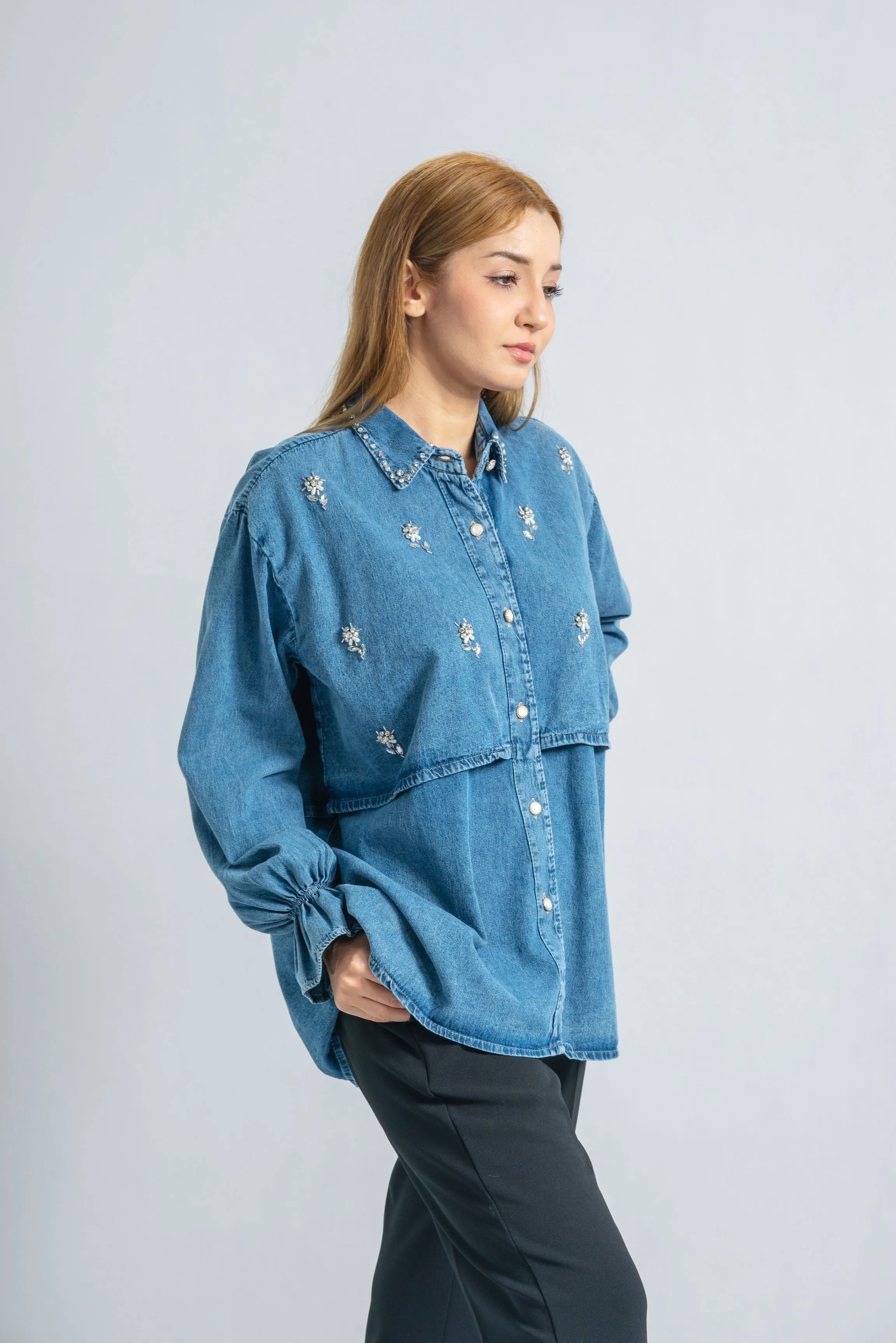 Pearl Flora Denim Blouse