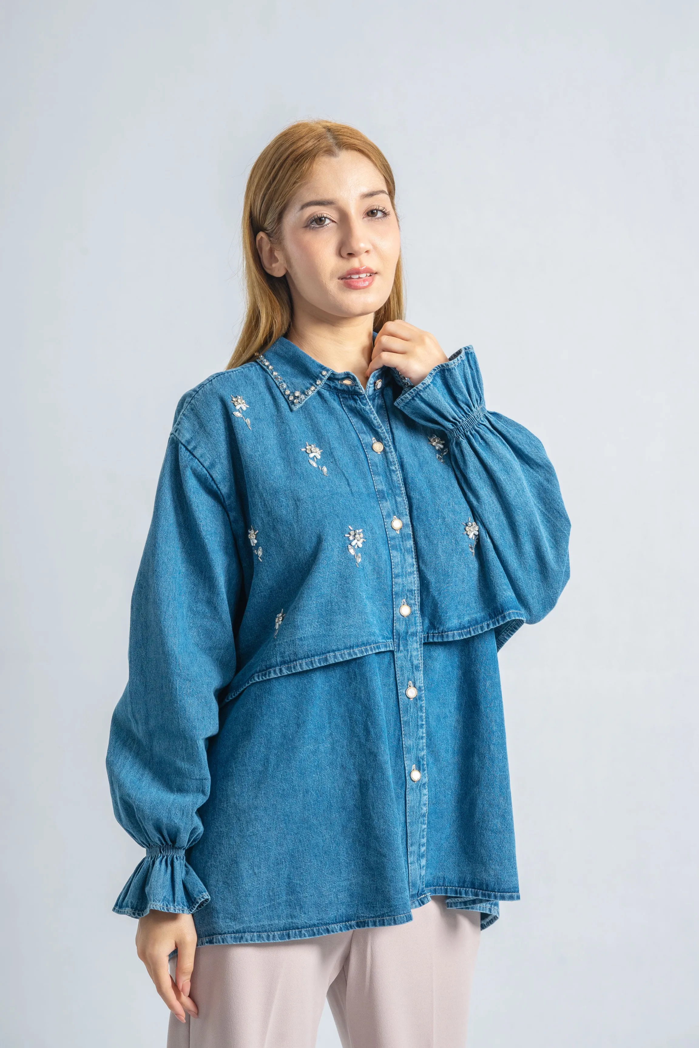 Pearl Flora Denim Blouse