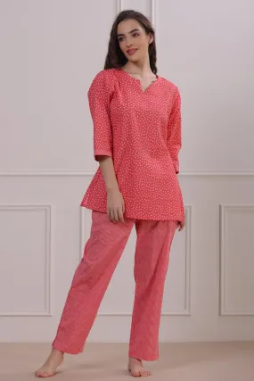 Polka Dots with Stripes on Peach Loungewear Top Set