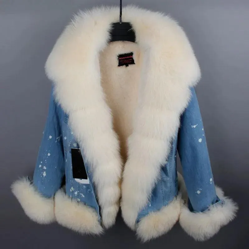 real fur women Short parka coat winter jacket real natural fox fur coat thick warm fur parkas