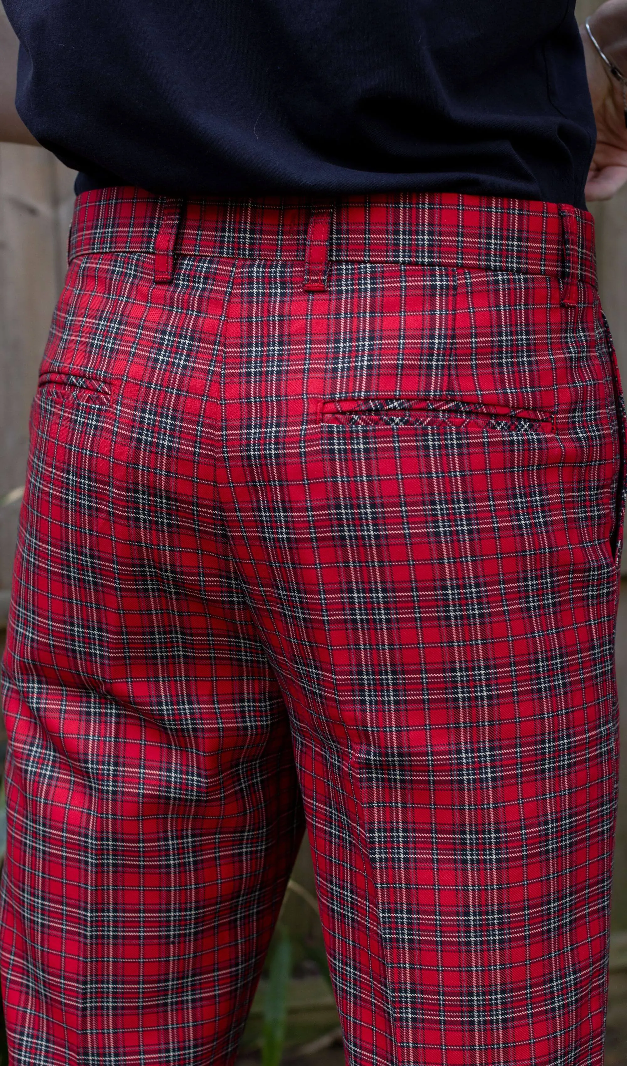 Retro Red Royal Stewart Tartan Plaid Bell Bottom Trousers