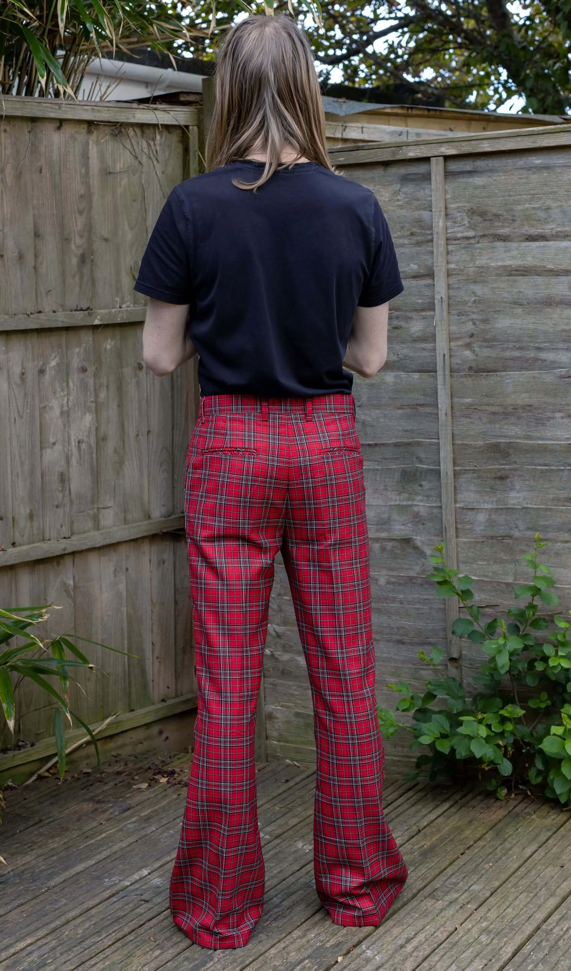 Retro Red Royal Stewart Tartan Plaid Bell Bottom Trousers