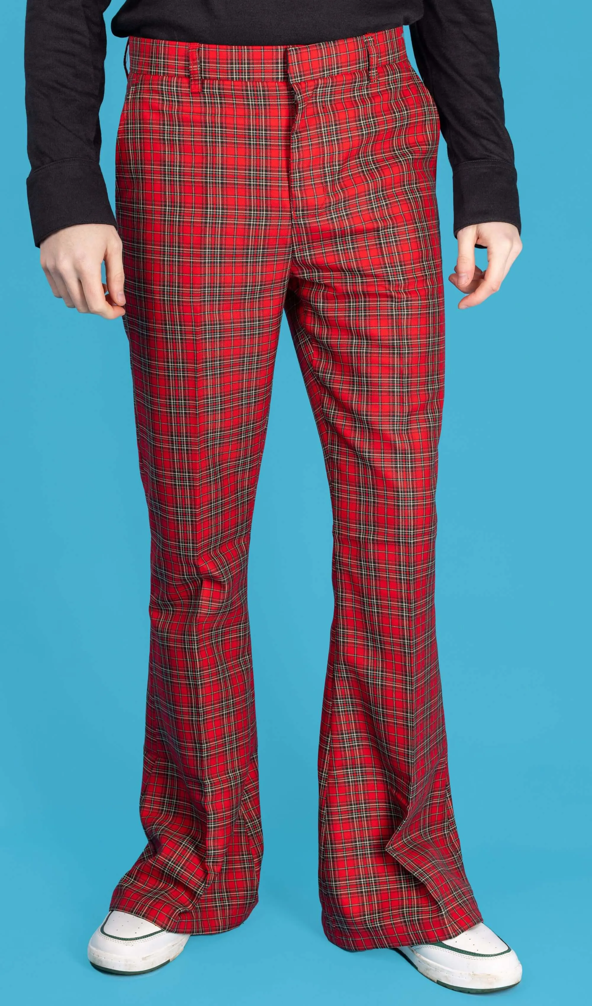 Retro Red Royal Stewart Tartan Plaid Bell Bottom Trousers