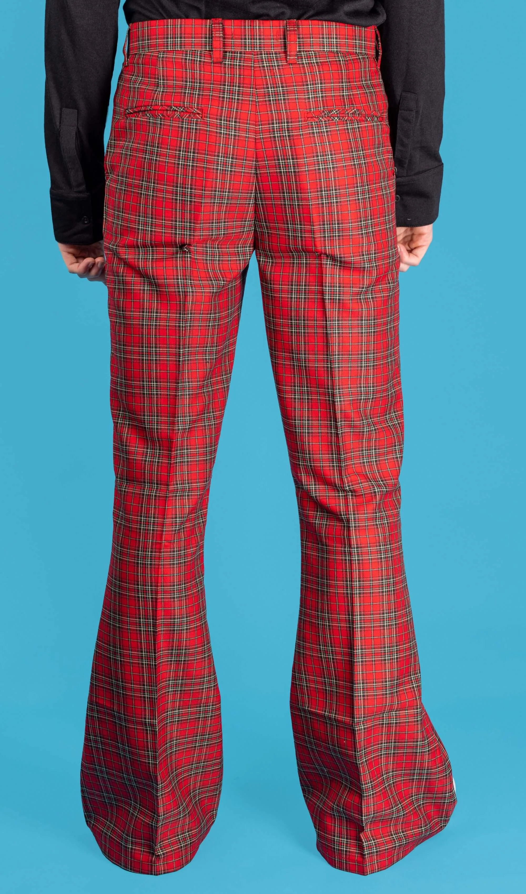 Retro Red Royal Stewart Tartan Plaid Bell Bottom Trousers