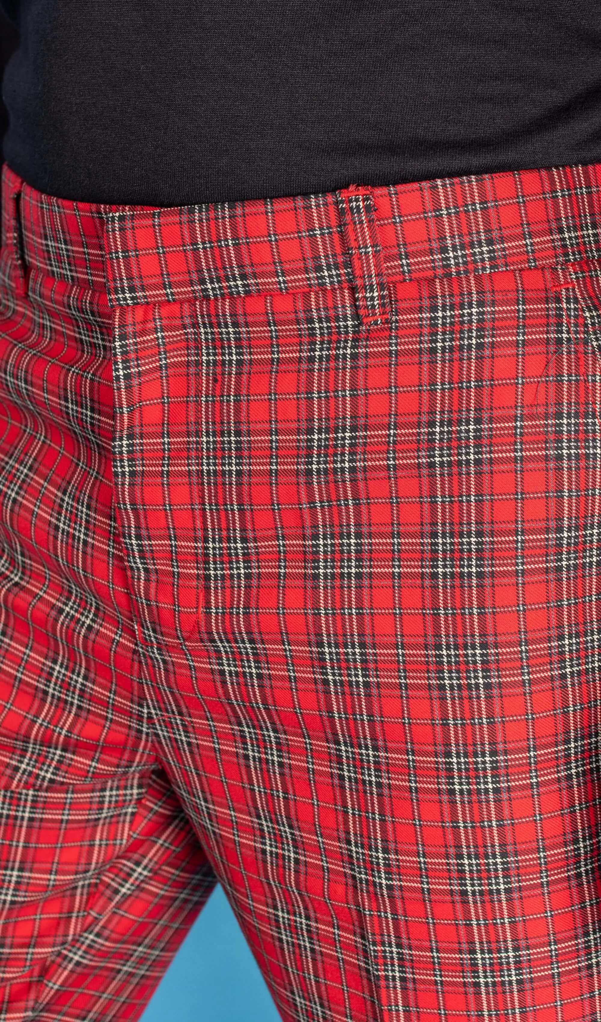 Retro Red Royal Stewart Tartan Plaid Bell Bottom Trousers