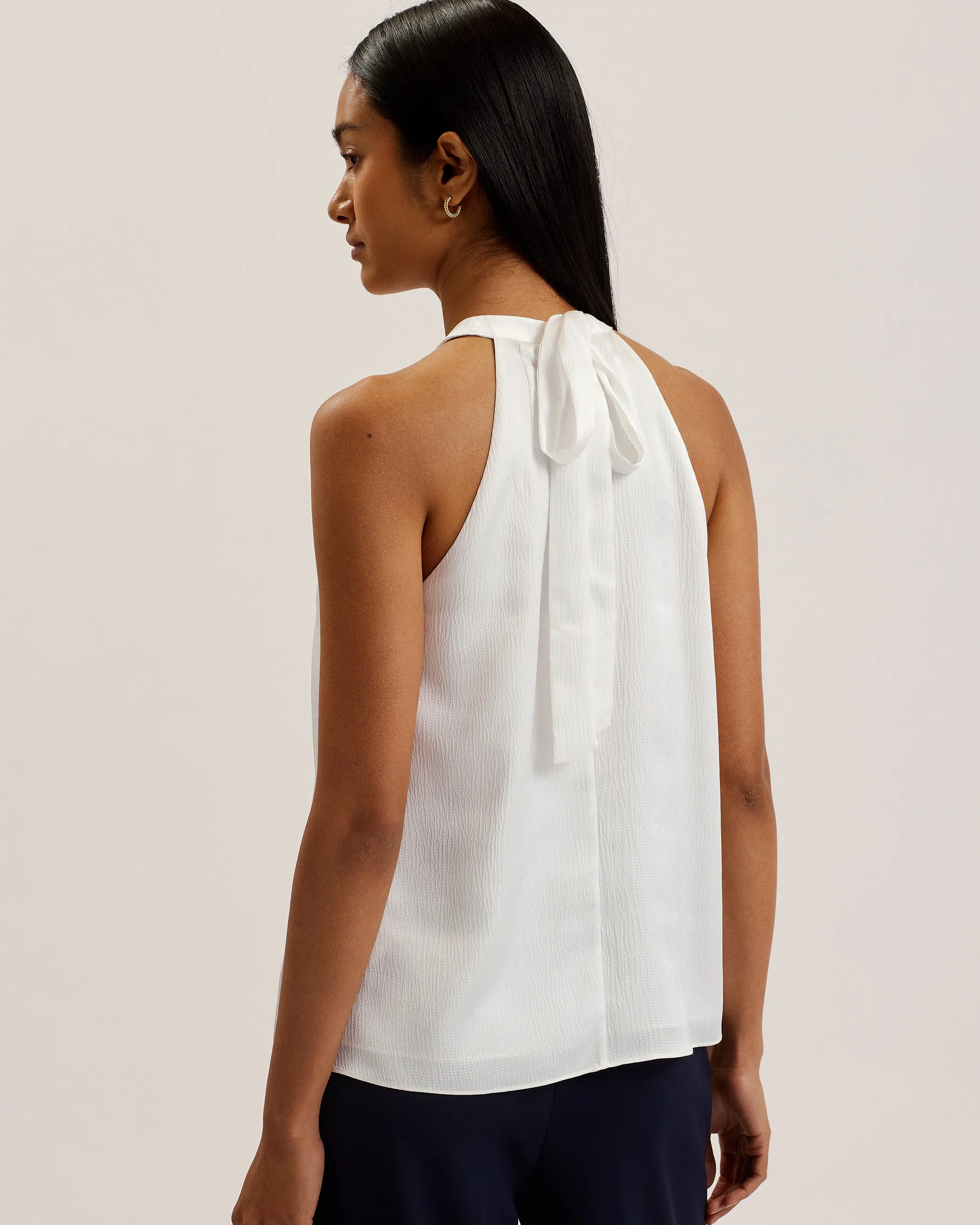 Ribeira Halterneck Top With Pleat Detail White