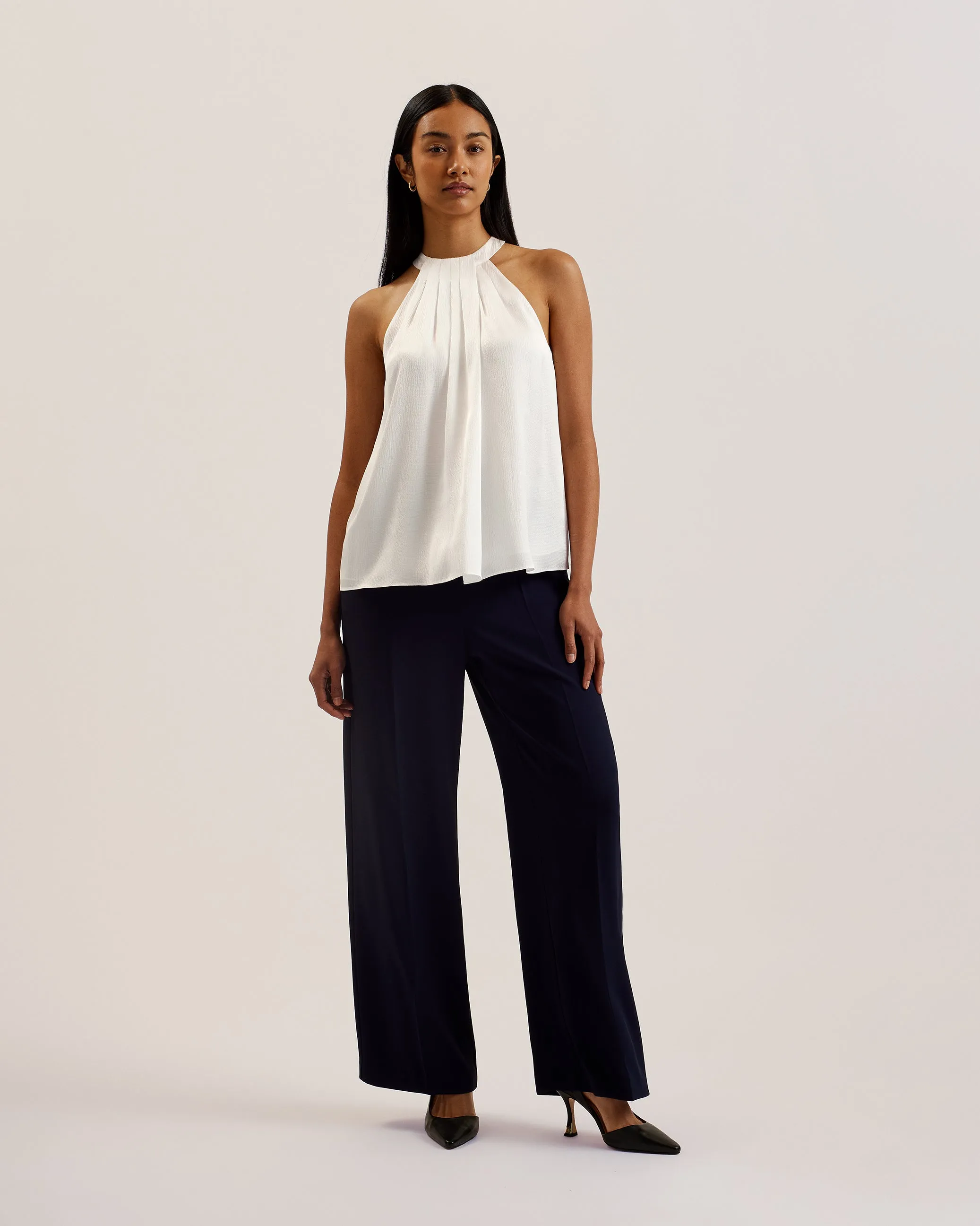 Ribeira Halterneck Top With Pleat Detail White