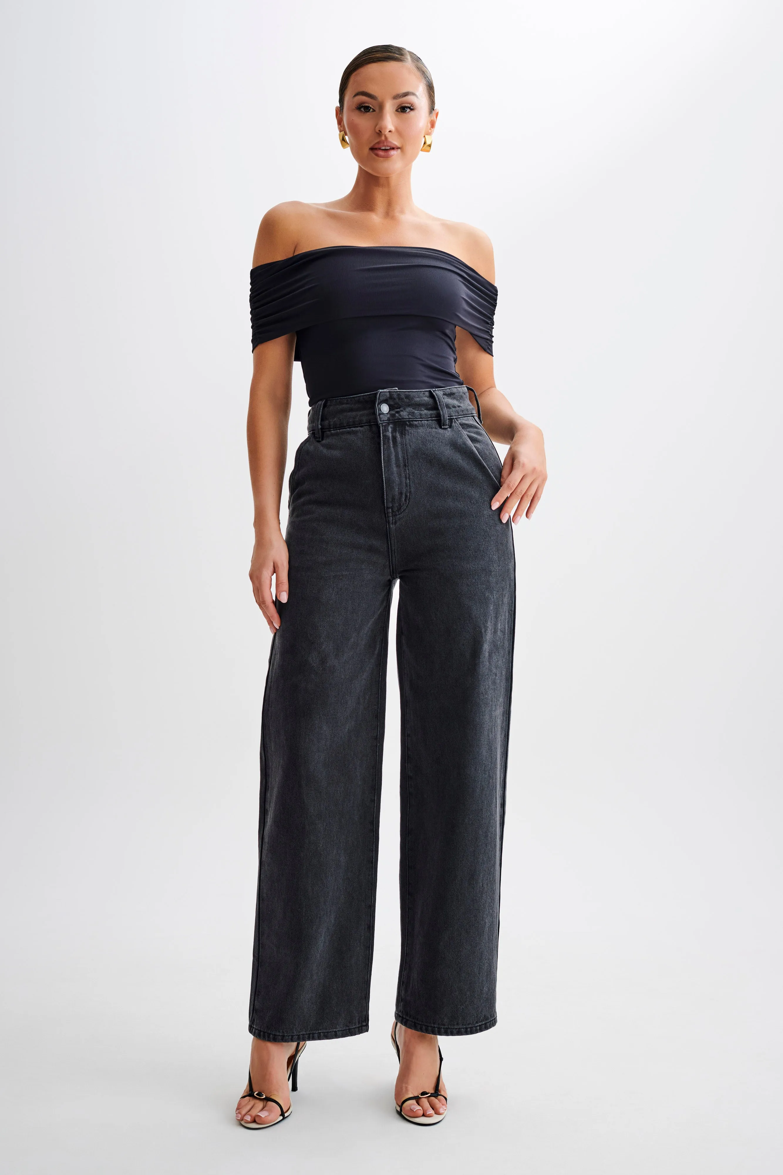 Roxy Wide Leg High Waist Denim Jeans - Washed Black