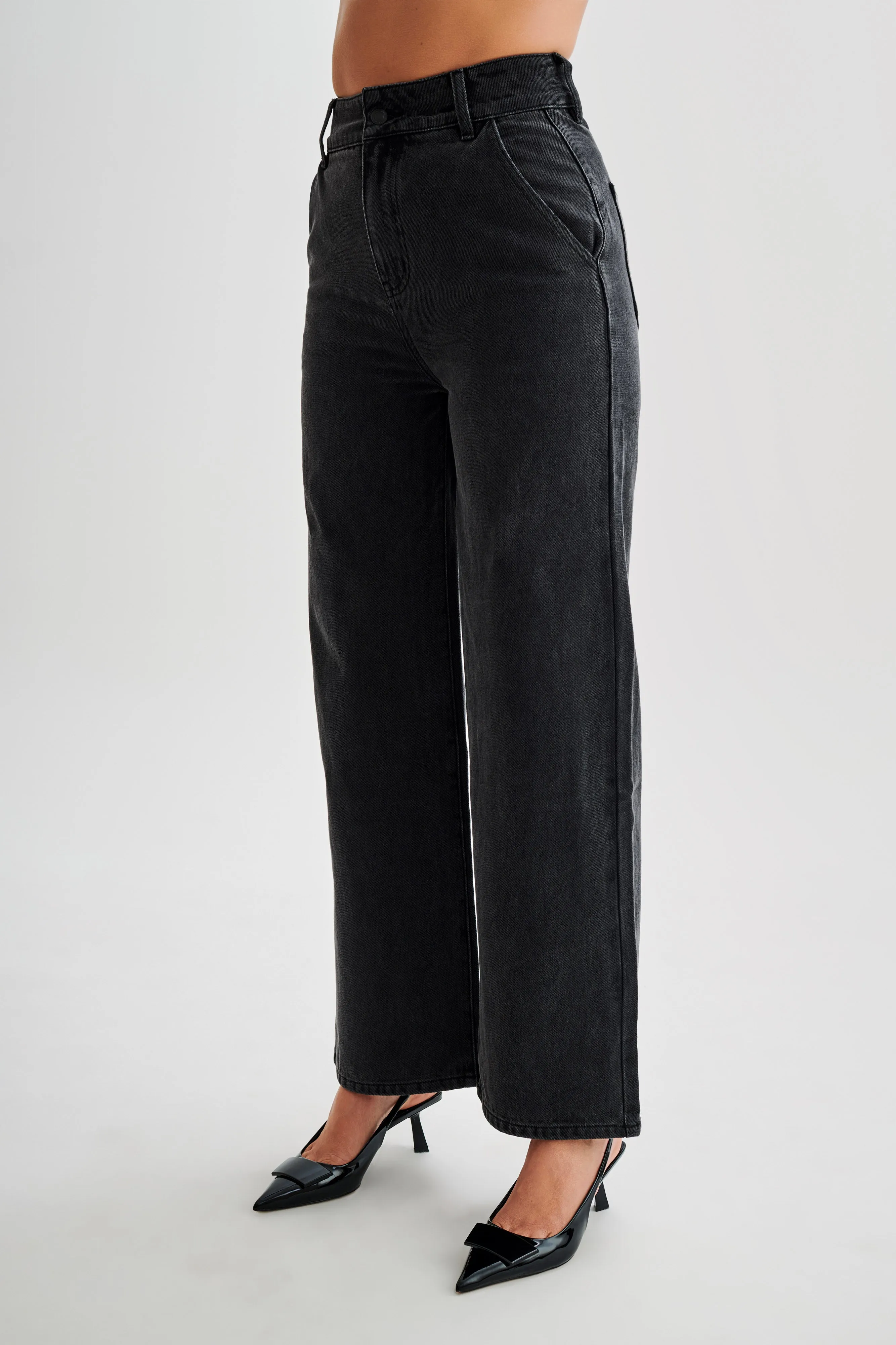 Roxy Wide Leg High Waist Denim Jeans - Washed Black