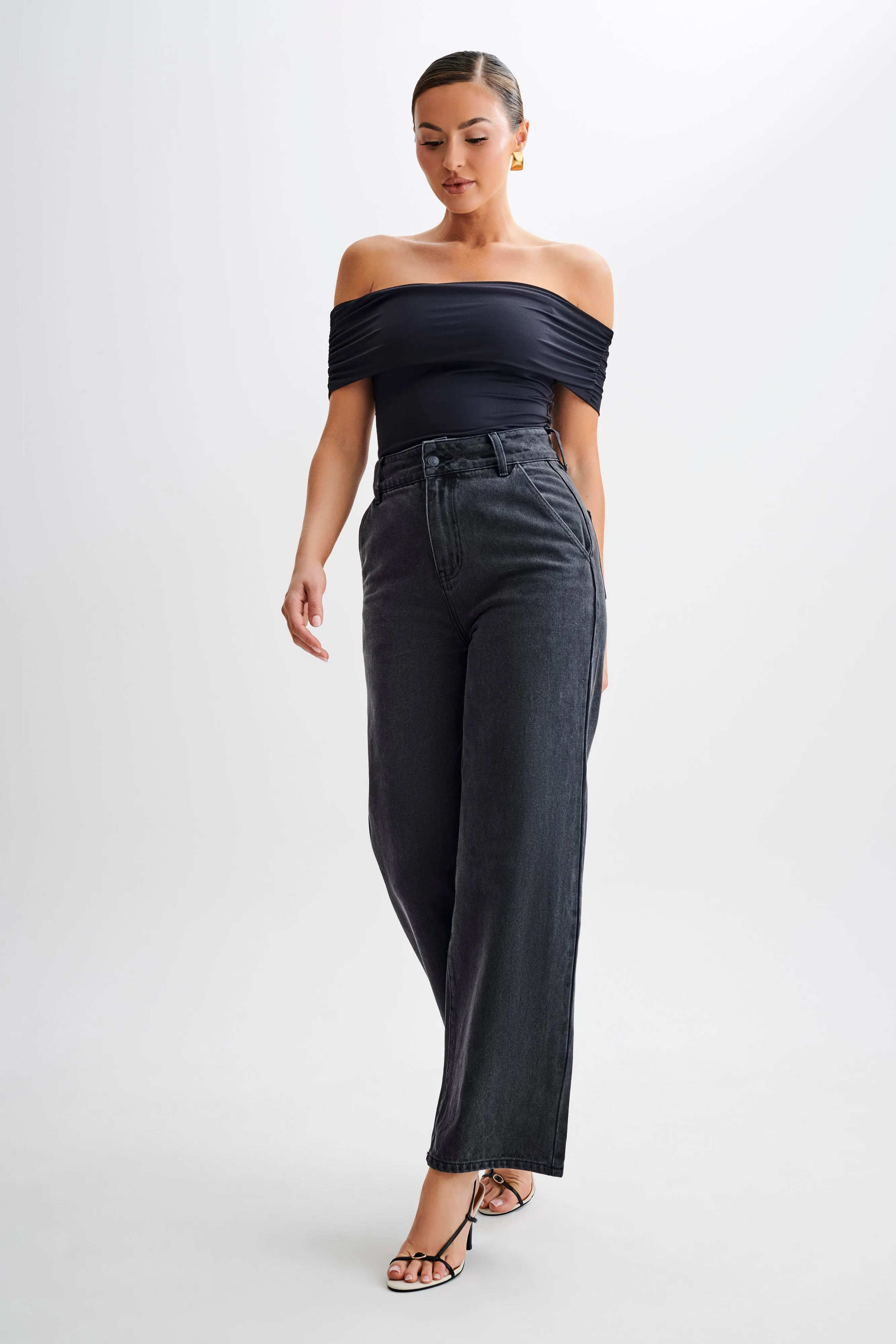 Roxy Wide Leg High Waist Denim Jeans - Washed Black