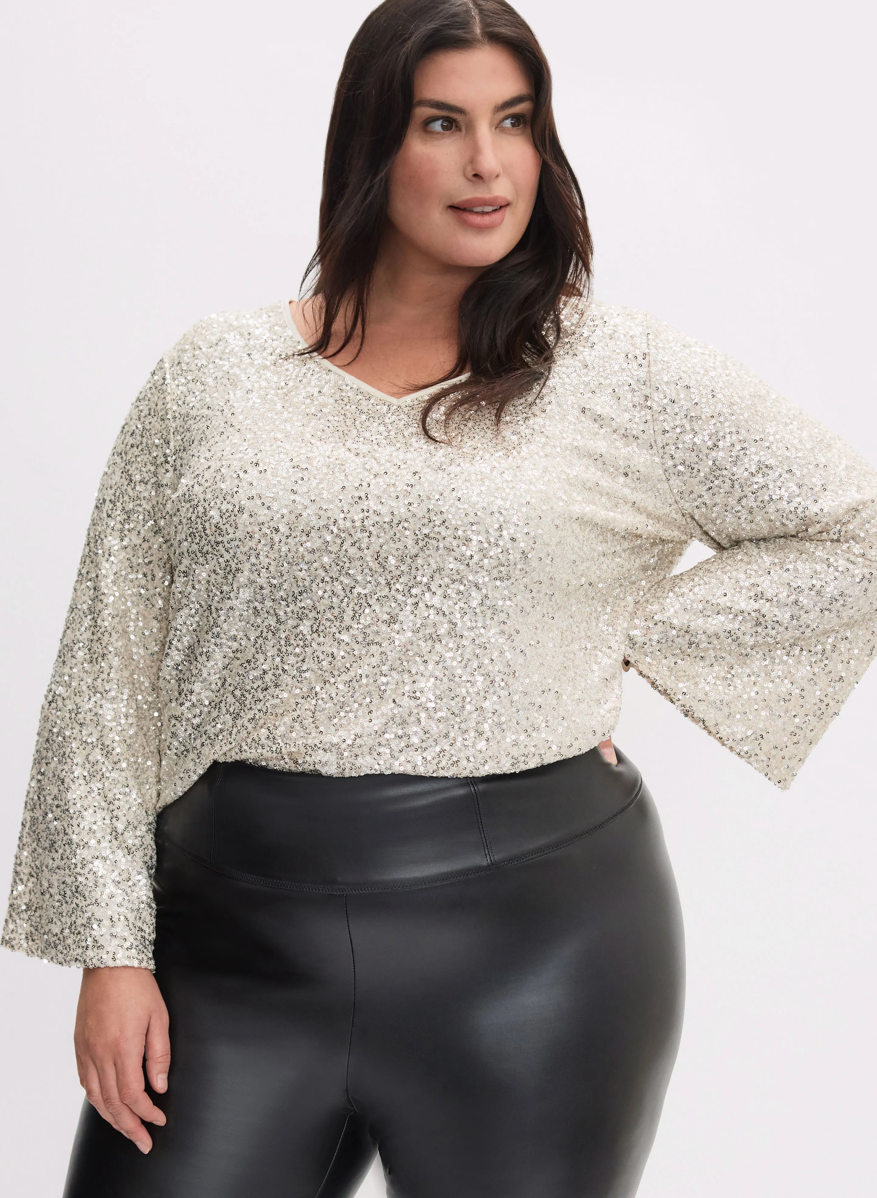 Sequined Bell Sleeve Top