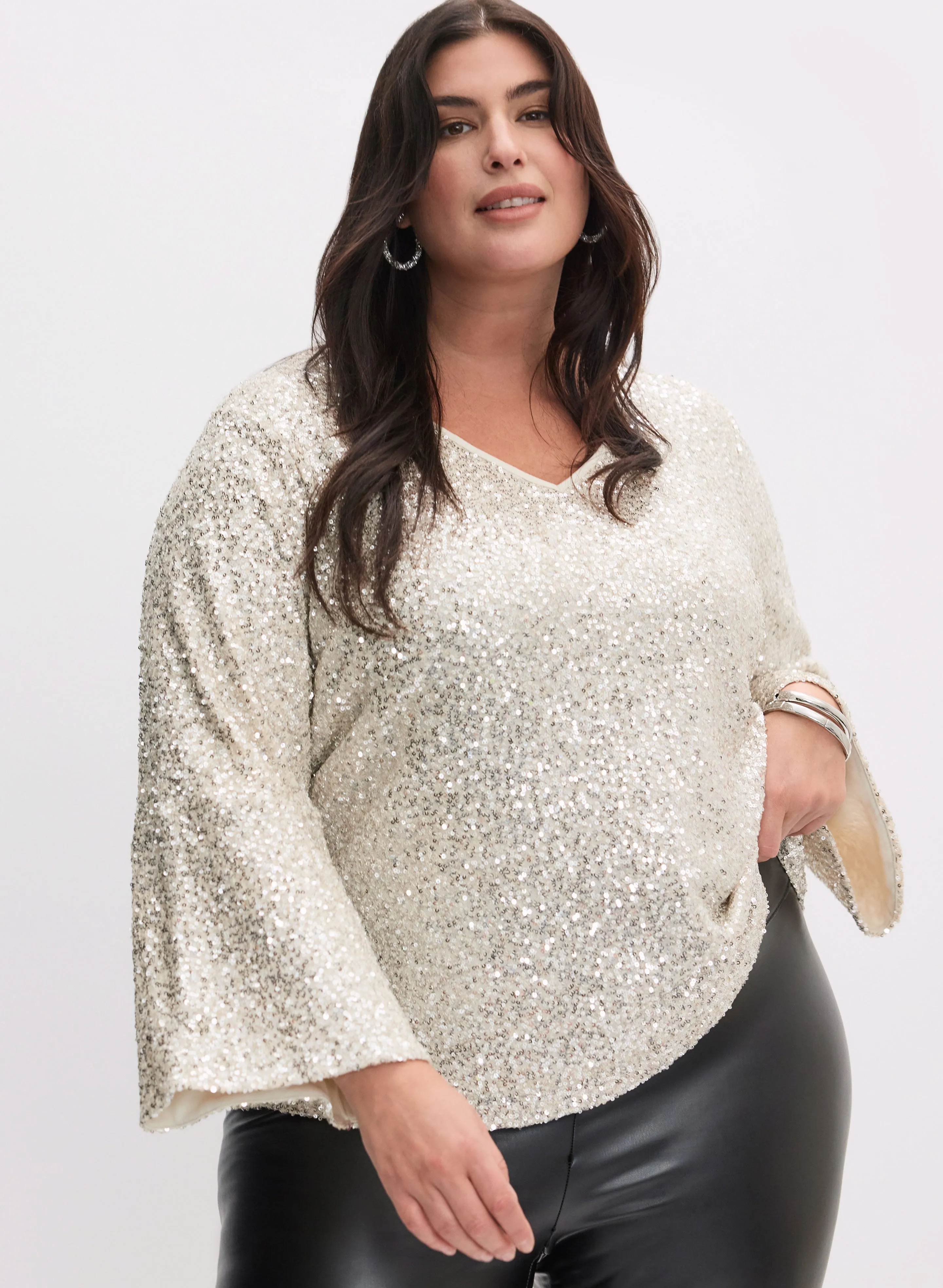 Sequined Bell Sleeve Top