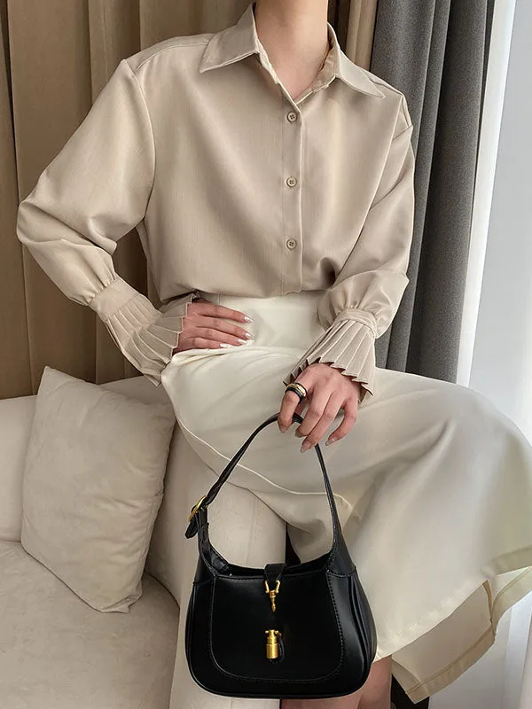 Solid Color Flared Sleeves Lapel Blouses&Shirts Tops