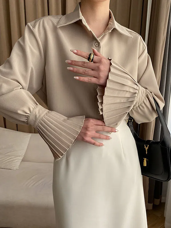 Solid Color Flared Sleeves Lapel Blouses&Shirts Tops