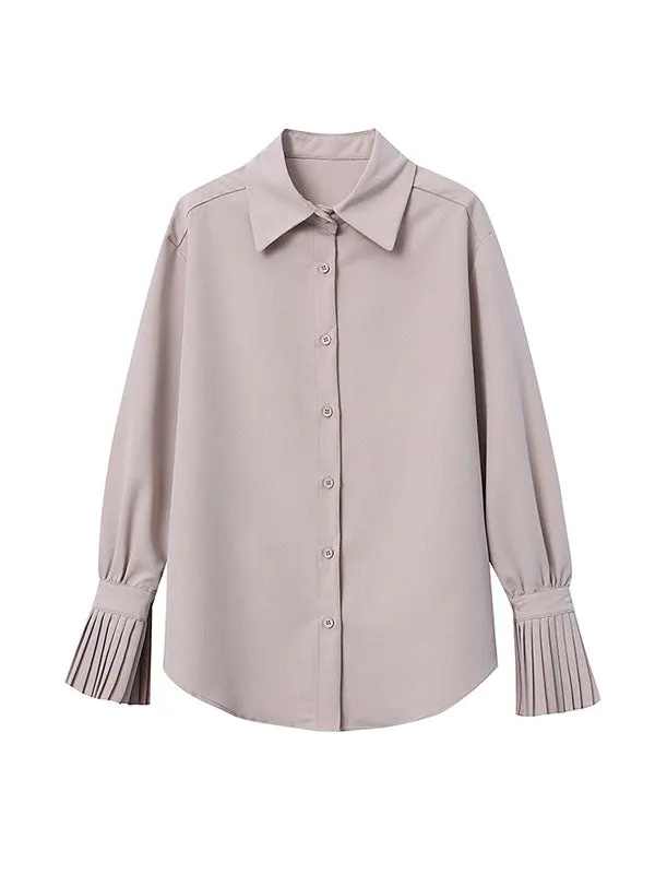 Solid Color Flared Sleeves Lapel Blouses&Shirts Tops