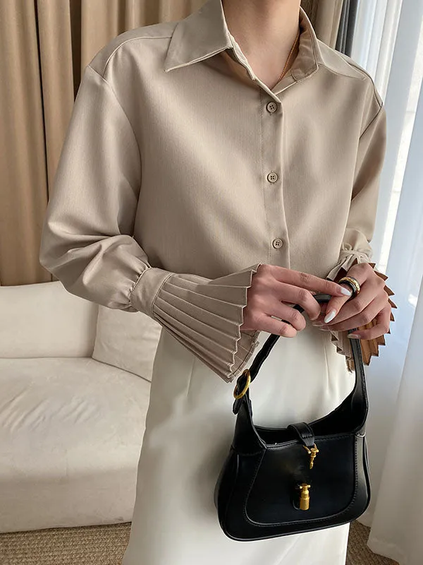 Solid Color Flared Sleeves Lapel Blouses&Shirts Tops