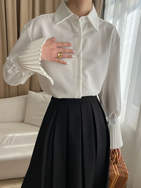 Solid Color Flared Sleeves Lapel Blouses&Shirts Tops