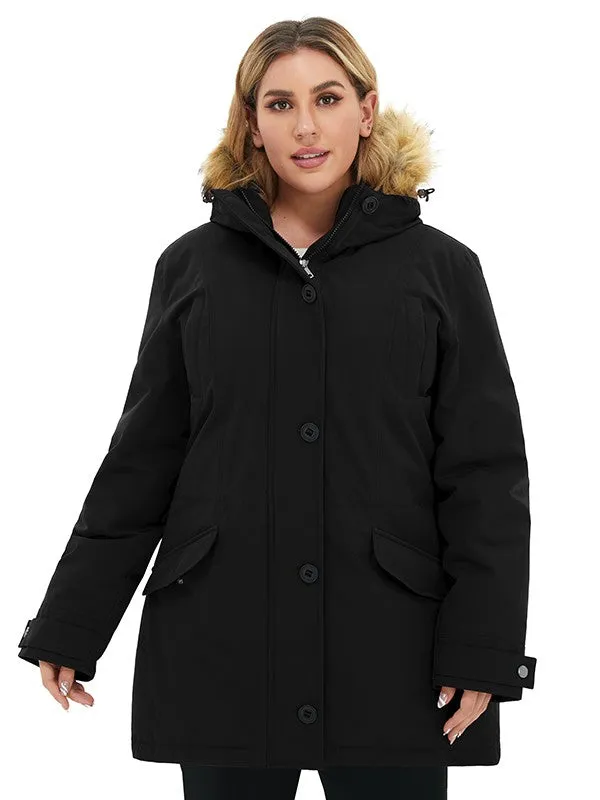 Soularge Women's Plus Size Winter Warm Padded Coat with Faux Fur Hood