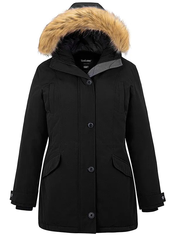 Soularge Women's Plus Size Winter Warm Padded Coat with Faux Fur Hood