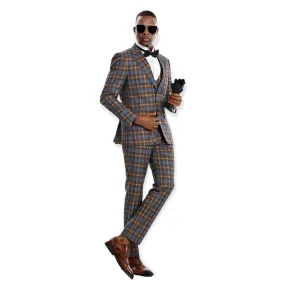 TAZZIO: Windowpane Double Breast 3pc Skinny Fit Suit M373SK