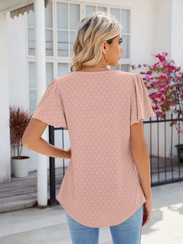 Textured Square-Neck Blouse | Flounce Sleeves & Pleated Top