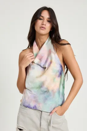 Tie Dye Backless Sleeveless Cowl Neck Top New Women's Fashion Blouse KESLEY