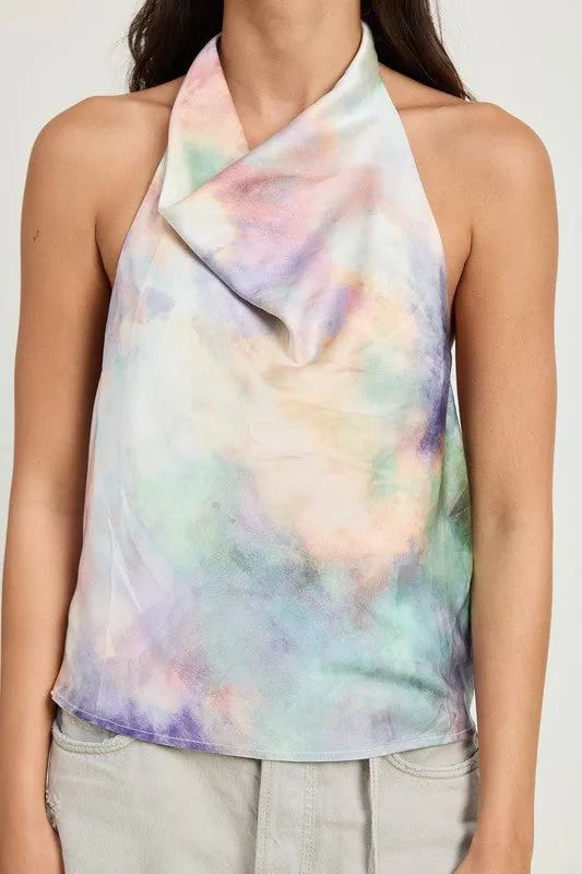 Tie Dye Backless Sleeveless Cowl Neck Top New Women's Fashion Blouse KESLEY