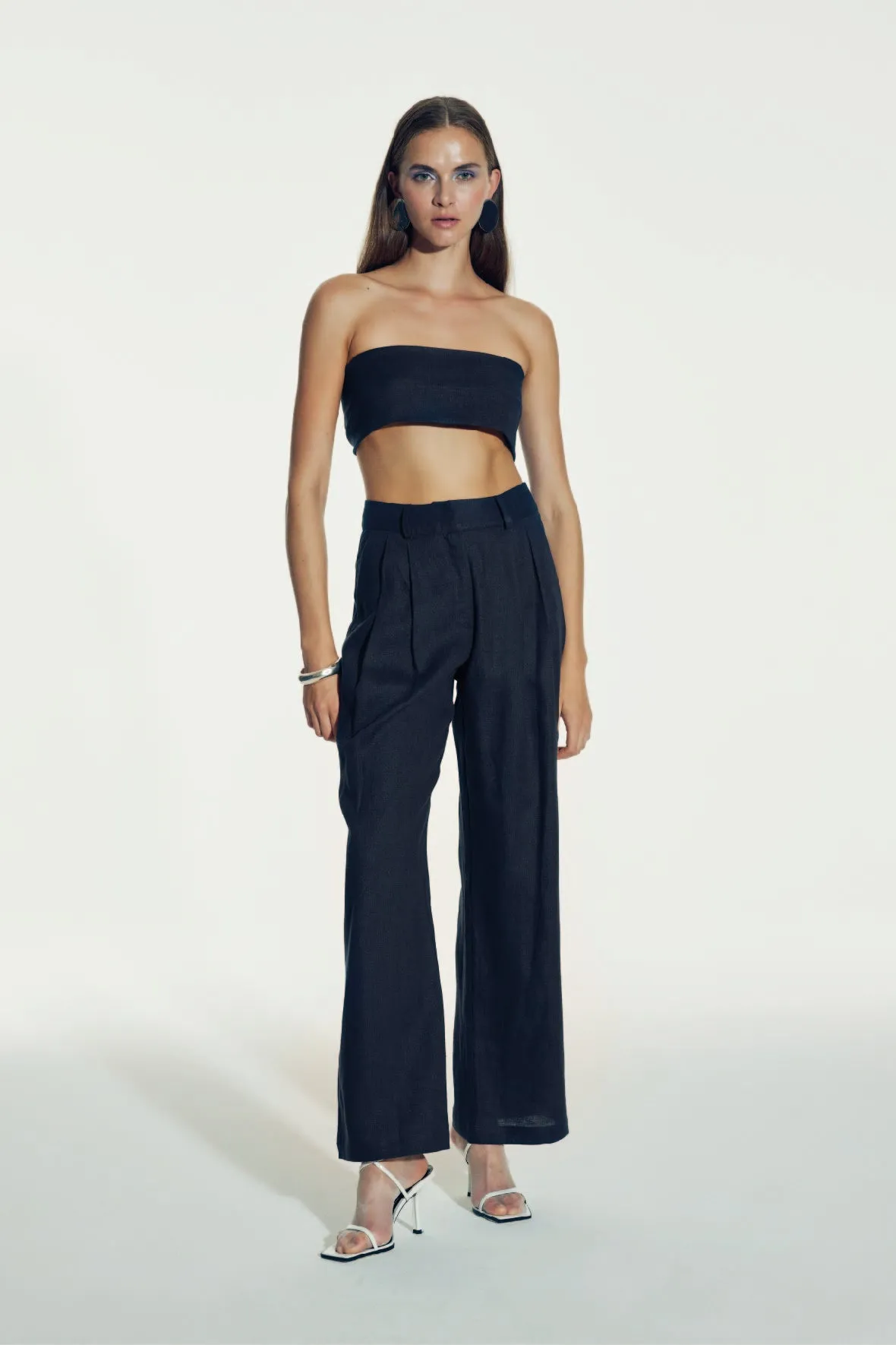 Tina Linen Trousers in Dark Navy