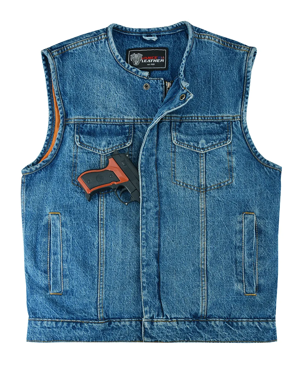 VB919BL Men's Blue Denim Collarless Vest