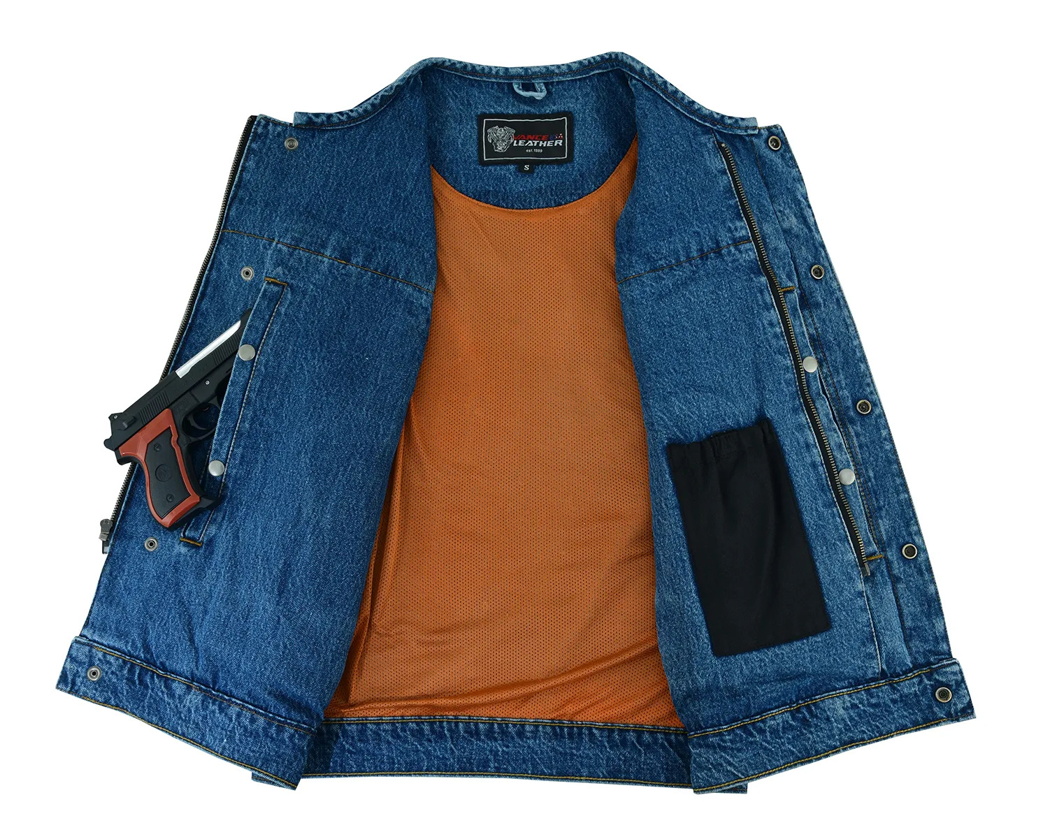 VB919BL Men's Blue Denim Collarless Vest