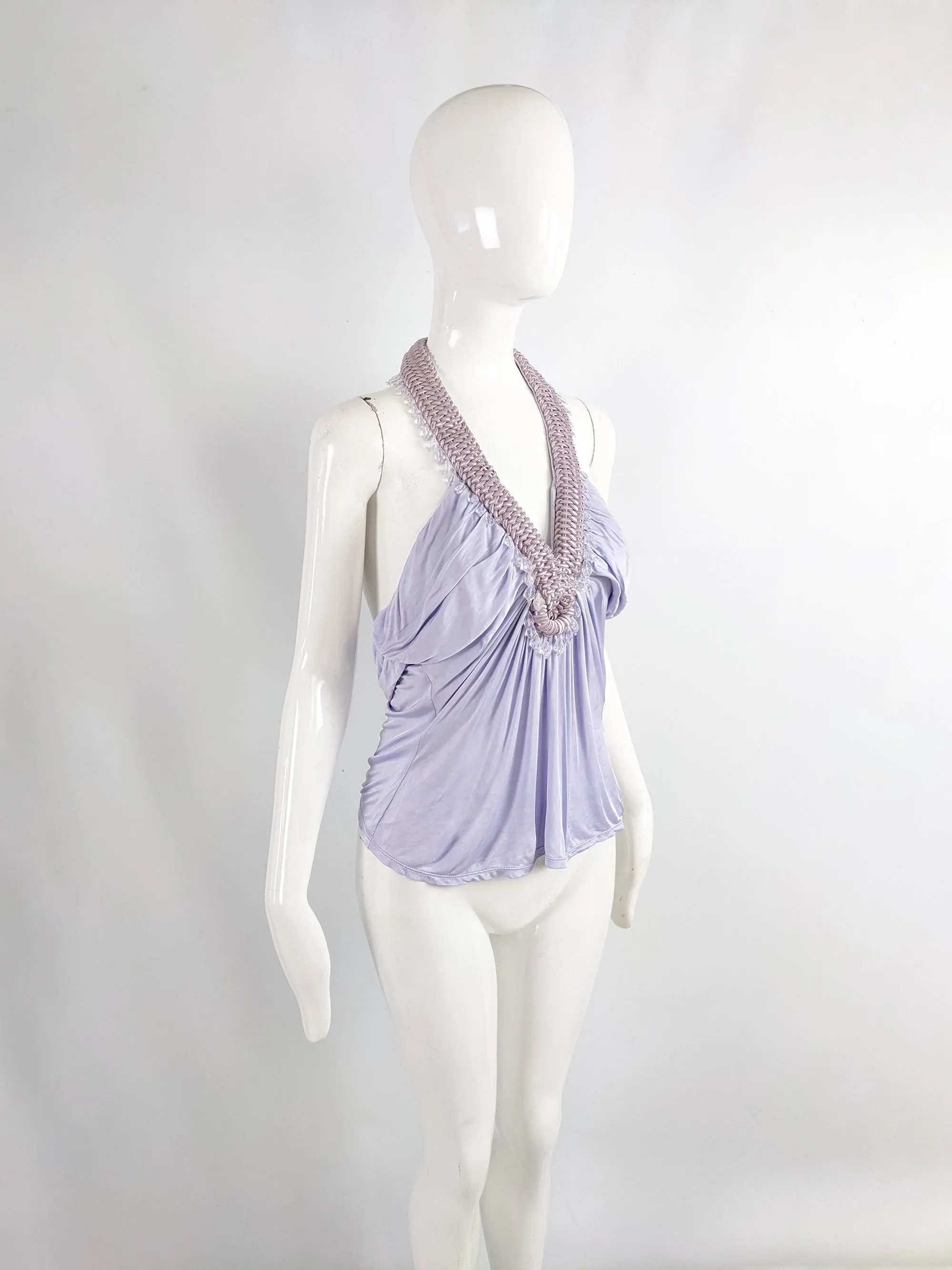 Versace Vintage y2k Pastel Purple Halter Top, 2000s